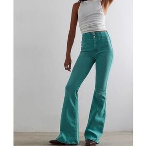 Free People We The Free Jeans Womens 26 Jayde High Rise Flare Teal Green Boho